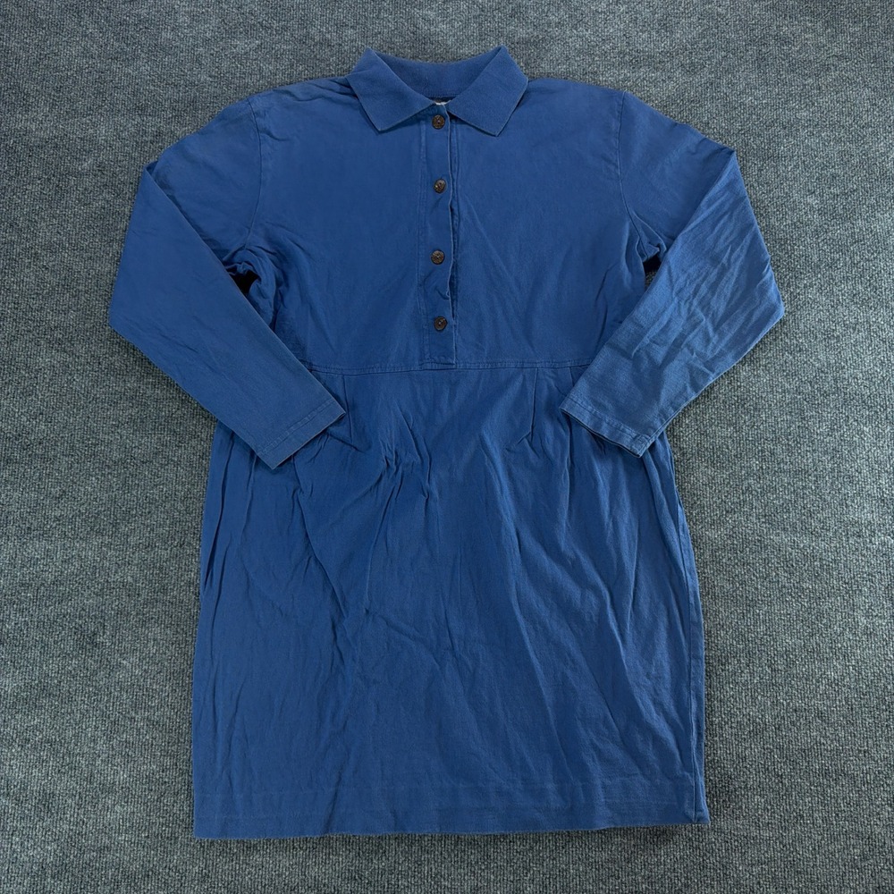 Cotton 2 Wear Blue Long Sleeve Polo Dress Empire Vintage Made in USA Large Tunic